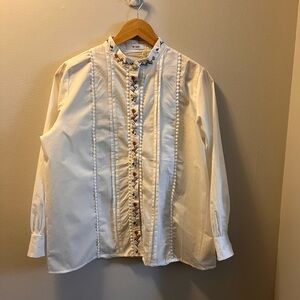 White Embroidered Button-Up Blouse